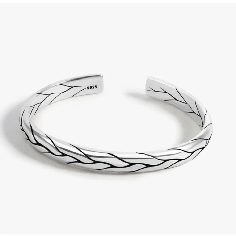 Silver and Black Leaf Pattern Cuff Bracelet